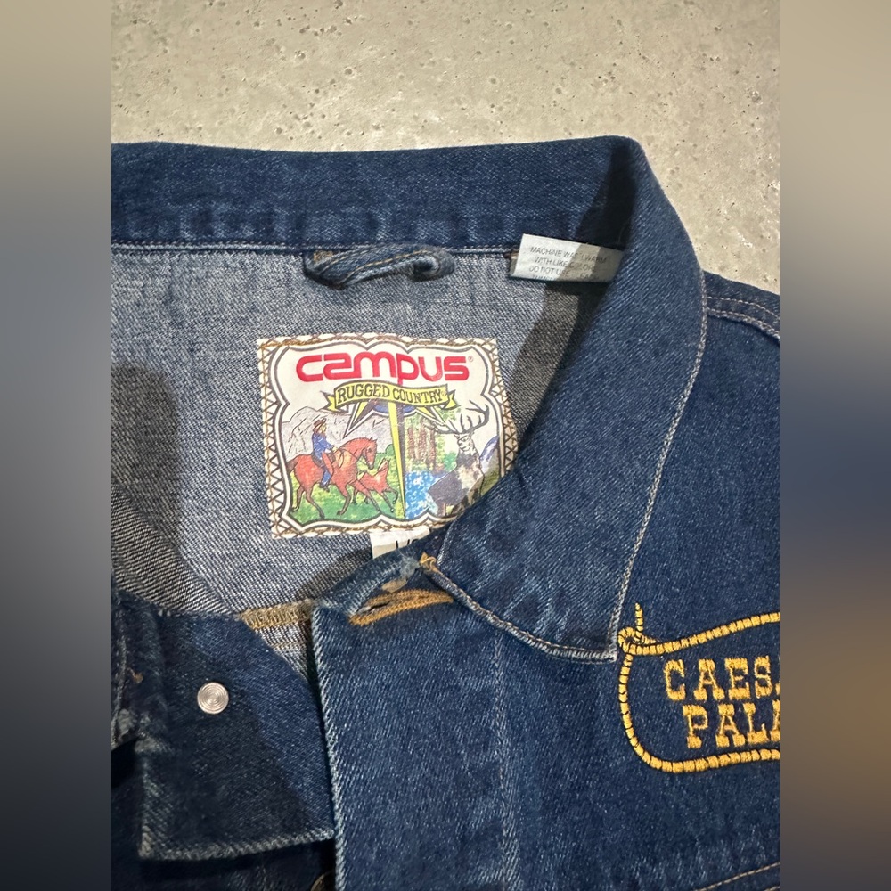 Vintage Caesars Palace Blue Denim Vest by Campus Rugged Country size L - Picture 3 of 5